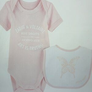 Zadig & Voltaire Pink Onesie and White Bib Set